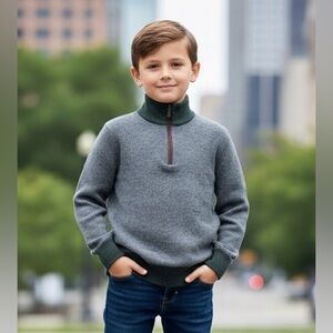 UNTUCKit Belguardo Jacquard Quarter-Zip Sweater, Gray/Green Merino Wool, Large